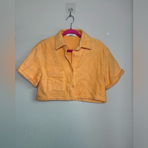 Atoir AUS The Santorini Mango Orange Terry Cloth Cropped Button Down Top S - Picture 9 of 11